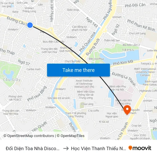 Đối Diện Tòa Nhà Discovery Complex to Học Viện Thanh Thiếu Niên Việt Nam map
