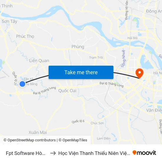 Fpt Software Hòa Lạc to Học Viện Thanh Thiếu Niên Việt Nam map
