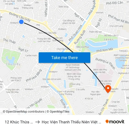 12 Khúc Thừa Dụ to Học Viện Thanh Thiếu Niên Việt Nam map
