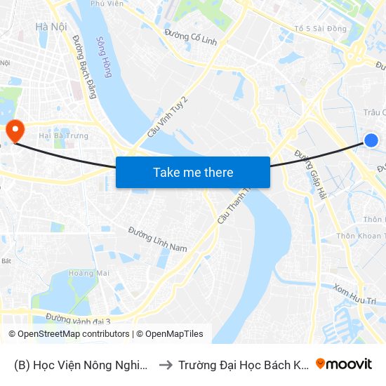 (B) Học Viện Nông Nghiệp Việt Nam to Trường Đại Học Bách Khoa Hà Nội map