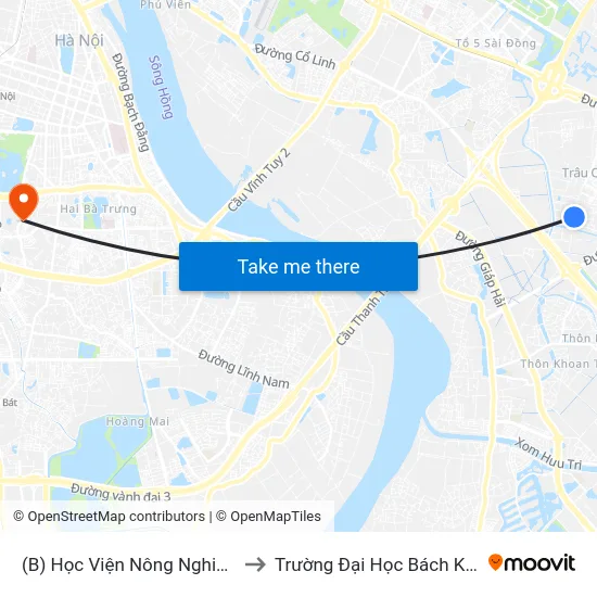 (B) Học Viện Nông Nghiệp Việt Nam to Trường Đại Học Bách Khoa Hà Nội map