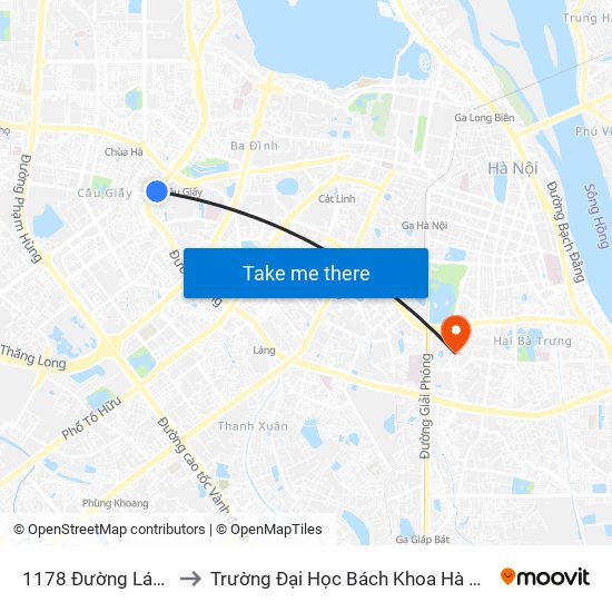 1178 Đường Láng to Trường Đại Học Bách Khoa Hà Nội map