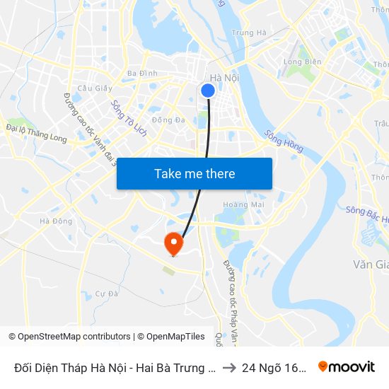 Đối Diện Tháp Hà Nội - Hai Bà Trưng (Cạnh 56 Hai Bà Trưng) to 24 Ngõ 168 Tựu Liệt map