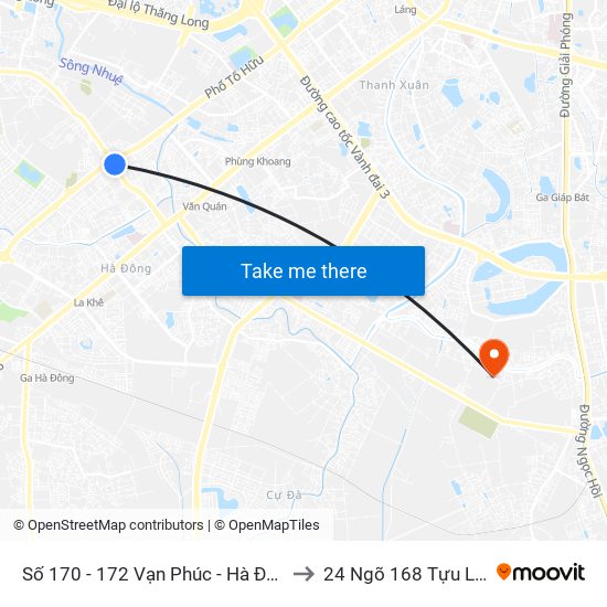 Số 170 - 172 Vạn Phúc - Hà Đông to 24 Ngõ 168 Tựu Liệt map