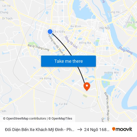 Đối Diện Bến Xe Khách Mỹ Đình - Phạm Hùng (Cột Trước) to 24 Ngõ 168 Tựu Liệt map