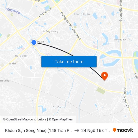 Khách Sạn Sông Nhuệ (148 Trần Phú- Hà Đông) to 24 Ngõ 168 Tựu Liệt map