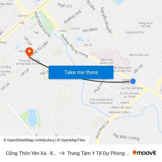 Cổng Thôn Yên Xá - 89 Cầu Bươu to Trung Tâm Y Tế Dự Phòng Quận Hà Đông map