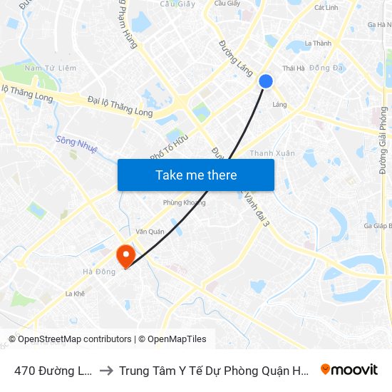 470 Đường Láng to Trung Tâm Y Tế Dự Phòng Quận Hà Đông map