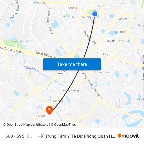 593 - 595 Kim Mã to Trung Tâm Y Tế Dự Phòng Quận Hà Đông map