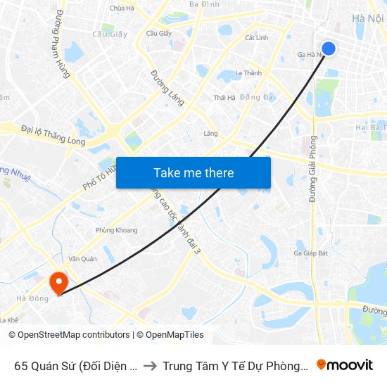 65 Quán Sứ (Đối Diện 80 Quán Sứ) to Trung Tâm Y Tế Dự Phòng Quận Hà Đông map