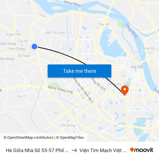 Hè Giữa Nhà Số 55-57 Phố Nhổn to Viện Tim Mạch Việt Nam map