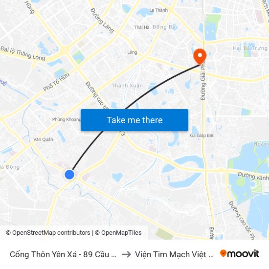Cổng Thôn Yên Xá - 89 Cầu Bươu to Viện Tim Mạch Việt Nam map