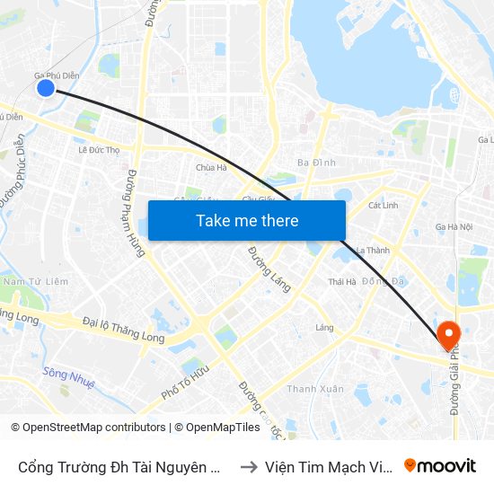 Cổng Trường Đh Tài Nguyên Môi Trường to Viện Tim Mạch Việt Nam map