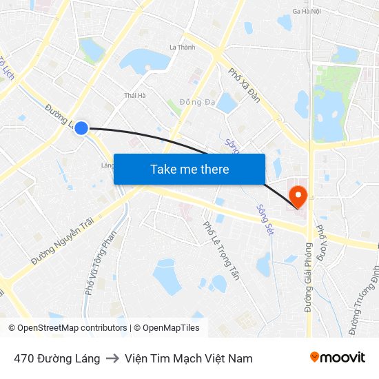 470 Đường Láng to Viện Tim Mạch Việt Nam map