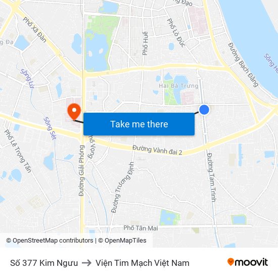 Số 377 Kim Ngưu to Viện Tim Mạch Việt Nam map