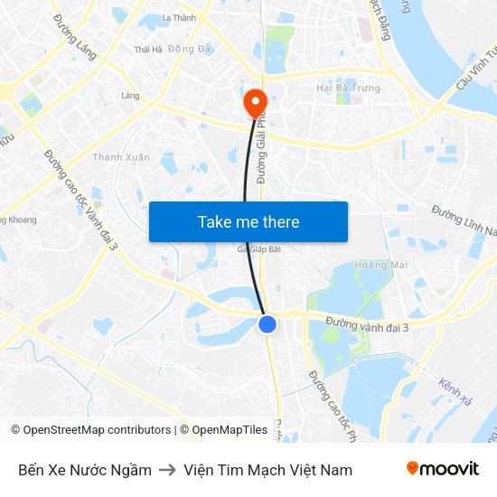 Bến Xe Nước Ngầm to Viện Tim Mạch Việt Nam map