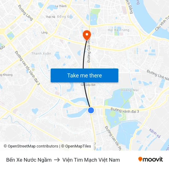 Bến Xe Nước Ngầm to Viện Tim Mạch Việt Nam map
