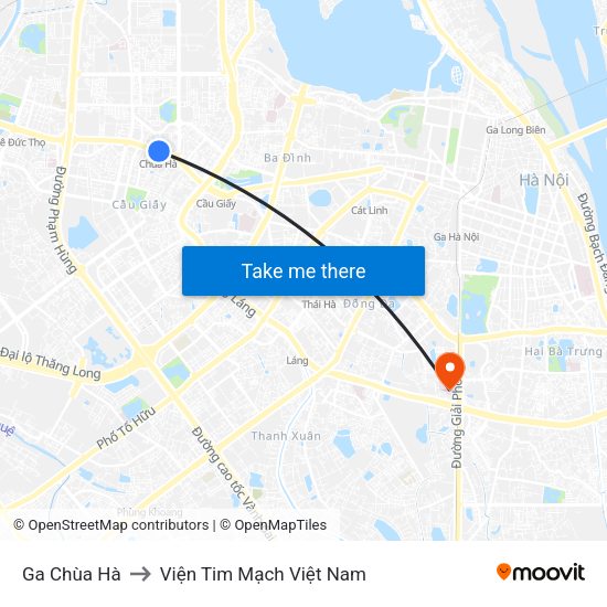 Ga Chùa Hà to Viện Tim Mạch Việt Nam map