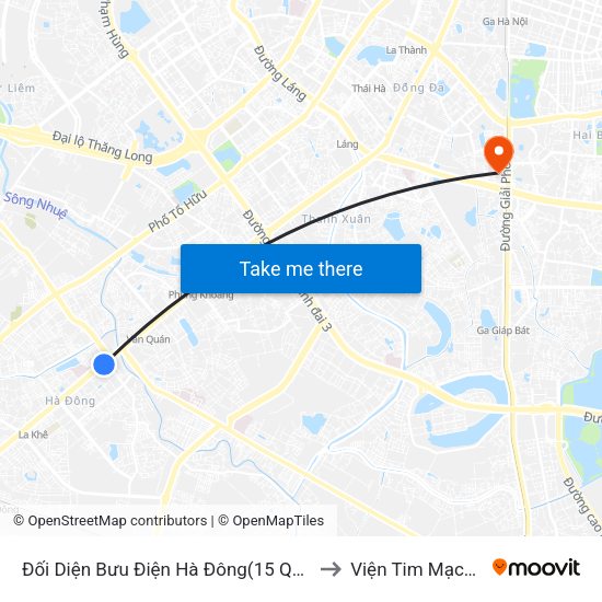Đối Diện Bưu Điện Hà Đông(15 Quang Trung Hà Đông) to Viện Tim Mạch Việt Nam map