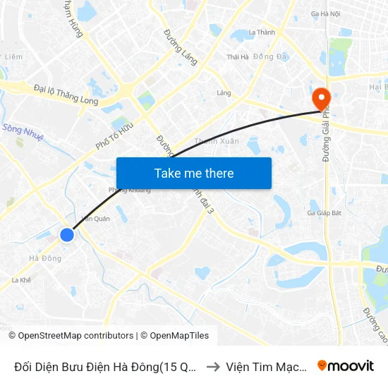 Đối Diện Bưu Điện Hà Đông(15 Quang Trung Hà Đông) to Viện Tim Mạch Việt Nam map