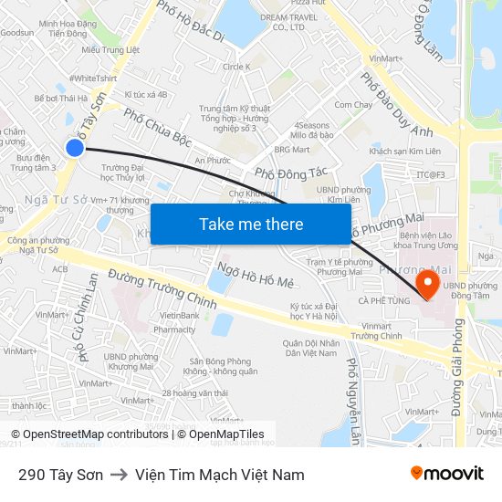 290 Tây Sơn to Viện Tim Mạch Việt Nam map