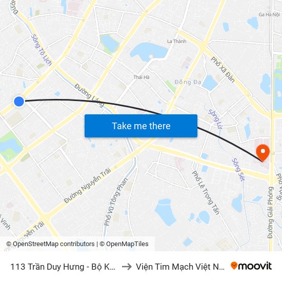113 Trần Duy Hưng - Bộ Khcn to Viện Tim Mạch Việt Nam map