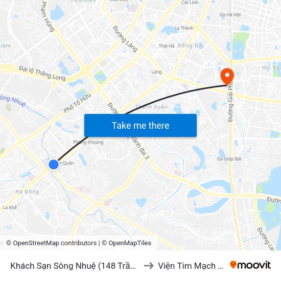 Khách Sạn Sông Nhuệ (148 Trần Phú- Hà Đông) to Viện Tim Mạch Việt Nam map
