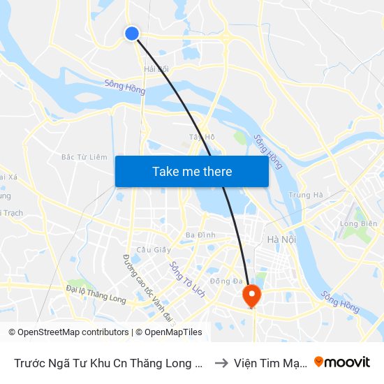 Trước Ngã Tư Khu Cn Thăng Long 100m (Chiều Nội Bài - Hà Nội) to Viện Tim Mạch Việt Nam map