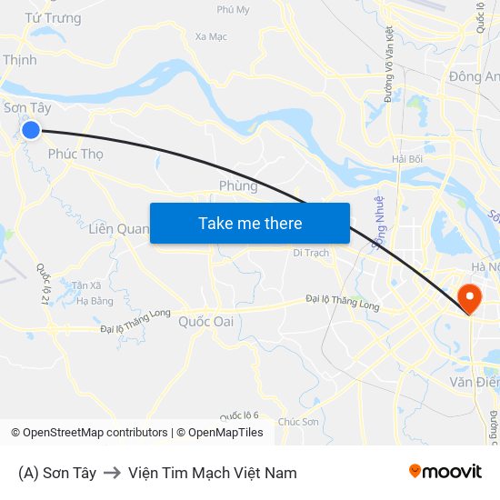 (A) Sơn Tây to Viện Tim Mạch Việt Nam map