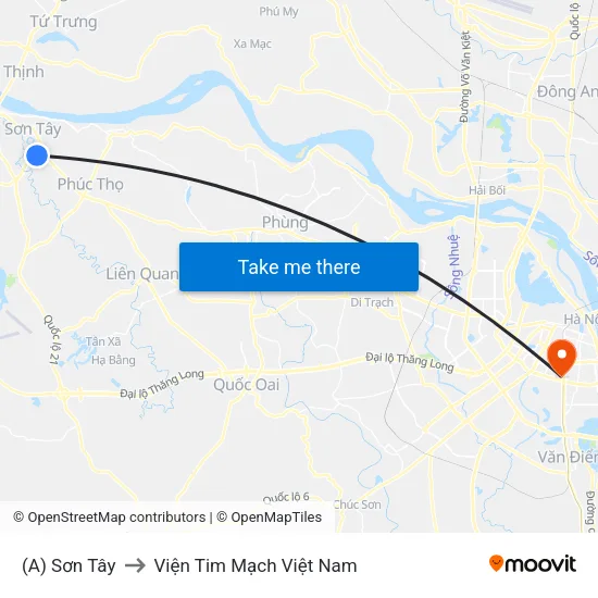 (A) Sơn Tây to Viện Tim Mạch Việt Nam map