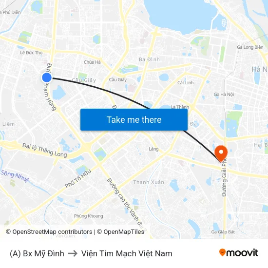 (A) Bx Mỹ Đình to Viện Tim Mạch Việt Nam map