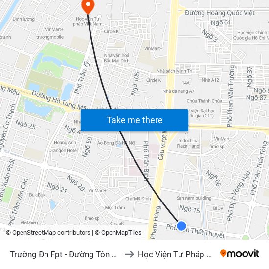 Trường Đh Fpt - Đường Tôn Thất Thuyết to Học Viện Tư Pháp Việt Nam map