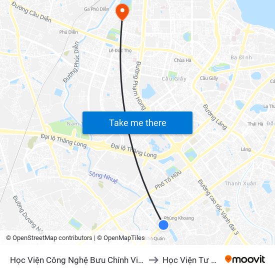 Học Viện Công Nghệ Bưu Chính Viễn Thông - Trần Phú (Hà Đông) to Học Viện Tư Pháp Việt Nam map