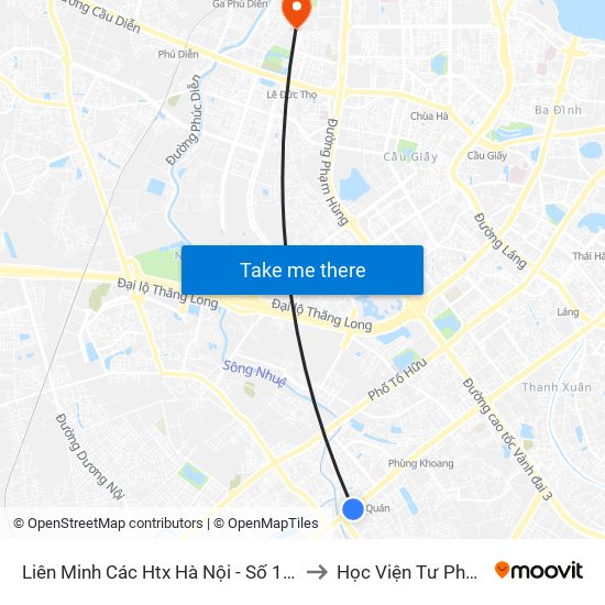 Liên Minh Các Htx Hà Nội - Số 1 Trần Phú (Hà Đông) to Học Viện Tư Pháp Việt Nam map