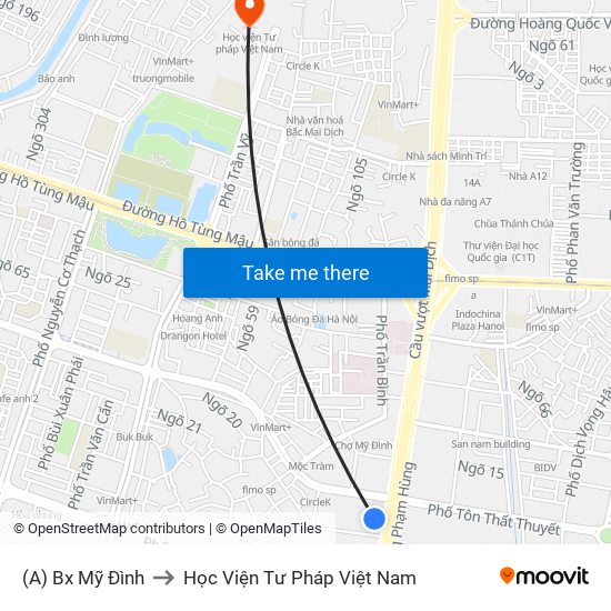 (A) Bx Mỹ Đình to Học Viện Tư Pháp Việt Nam map