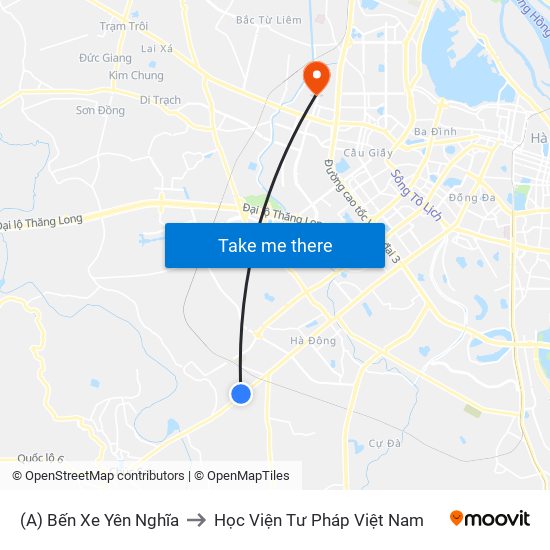 (A) Bến Xe Yên Nghĩa to Học Viện Tư Pháp Việt Nam map