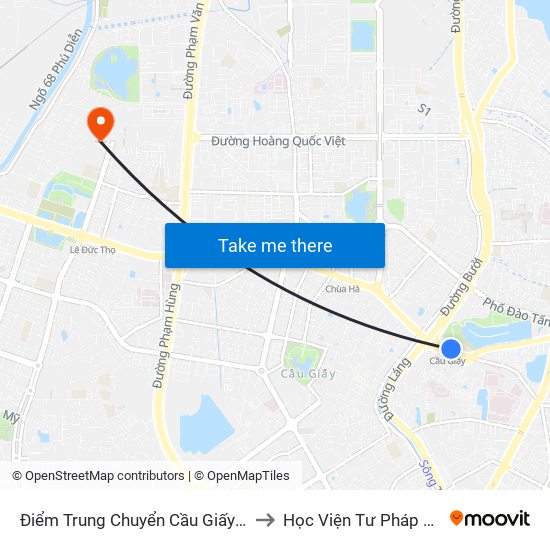 Điểm Trung Chuyển Cầu Giấy - Thủ Lệ 02 to Học Viện Tư Pháp Việt Nam map