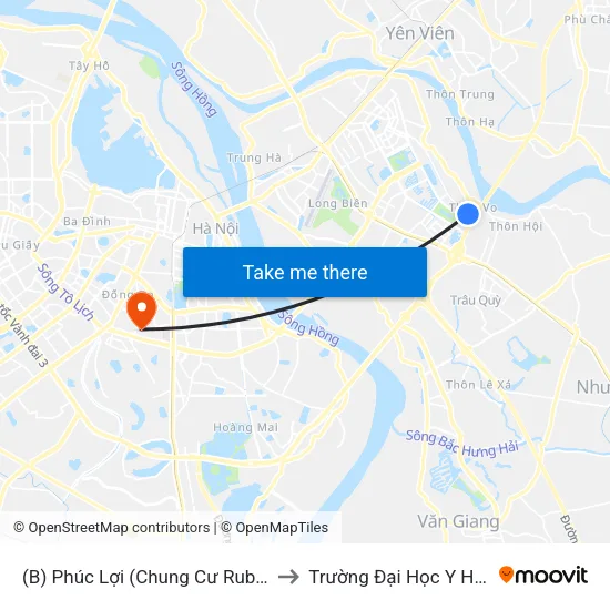 (B) Phúc Lợi (Chung Cư Ruby City) to Trường Đại Học Y Hà Nội map