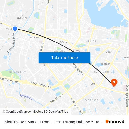 Siêu Thị Dos Mark - Đường 32 to Trường Đại Học Y Hà Nội map