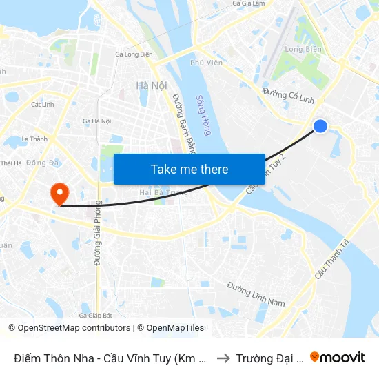 Điếm Thôn Nha - Cầu Vĩnh Tuy (Km 4+500 Đường Long Biên Xuân Quan) to Trường Đại Học Y Hà Nội map