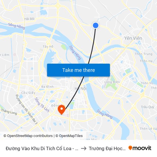 Đường Vào Khu Di Tích Cổ Loa - Km 5 Quốc Lộ 3 to Trường Đại Học Y Hà Nội map