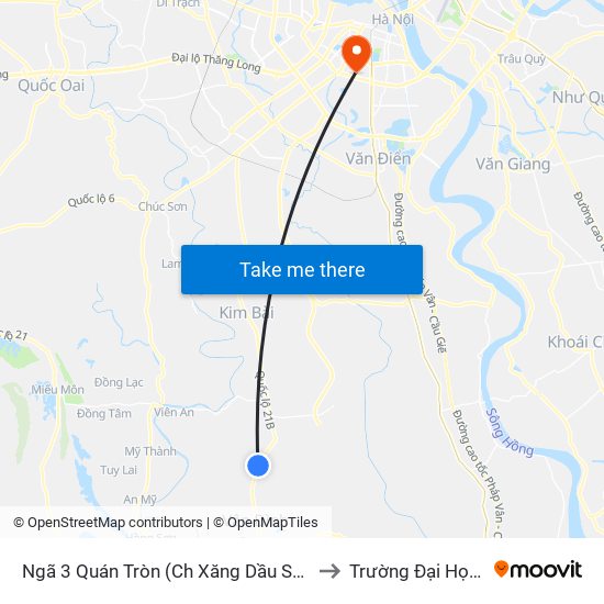 Ngã 3 Quán Tròn (Ch Xăng Dầu Số 26) - Quốc Lộ 21b to Trường Đại Học Y Hà Nội map