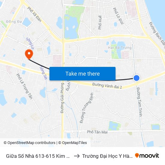 Giữa Số Nhà 613-615 Kim Ngưu to Trường Đại Học Y Hà Nội map