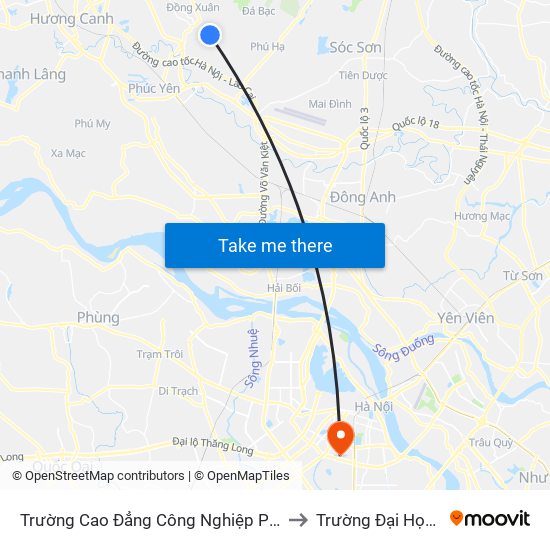 Trường Cao Đẳng Công Nghiệp Phúc Yên (Chiều Về) to Trường Đại Học Y Hà Nội map