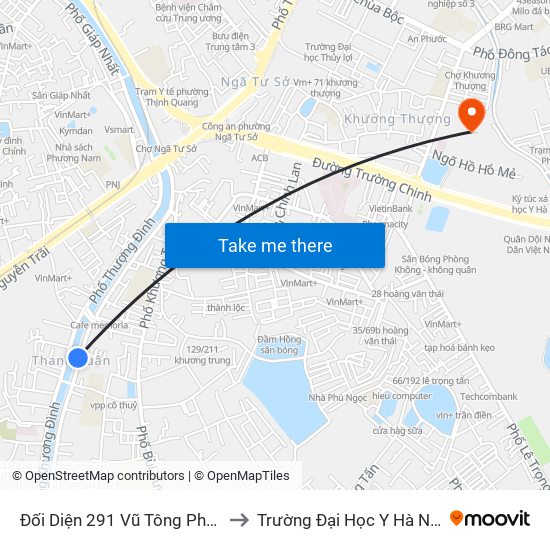 Đối Diện 291 Vũ Tông Phan to Trường Đại Học Y Hà Nội map