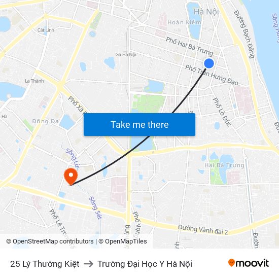 25 Lý Thường Kiệt to Trường Đại Học Y Hà Nội map