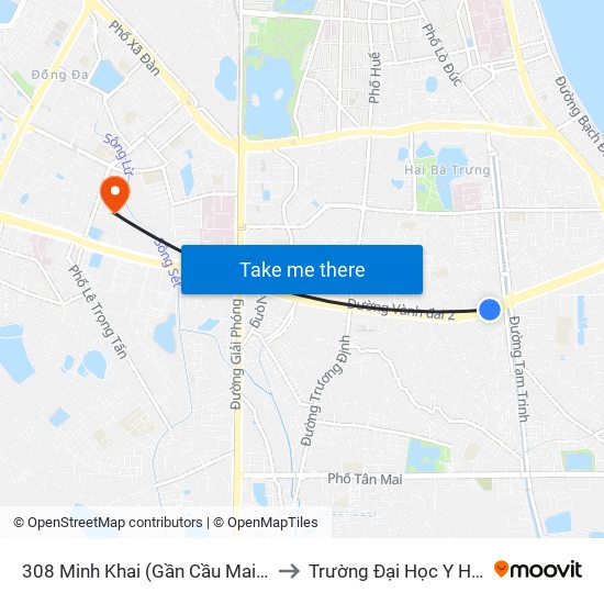 308 Minh Khai (Gần Cầu Mai Động) to Trường Đại Học Y Hà Nội map