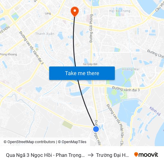 Qua Ngã 3 Ngọc Hồi - Phan Trọng Tuệ 100m - Ngọc Hồi to Trường Đại Học Y Hà Nội map