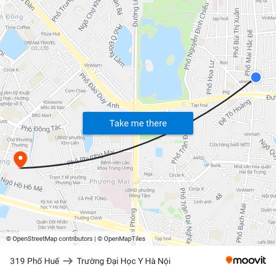 319 Phố Huế to Trường Đại Học Y Hà Nội map