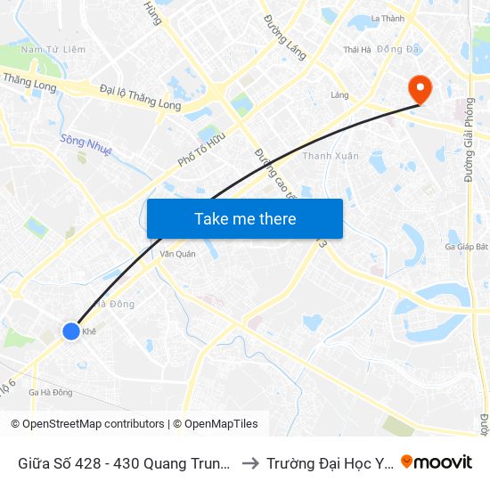Giữa Số 428 - 430 Quang Trung (Hà Đông) to Trường Đại Học Y Hà Nội map